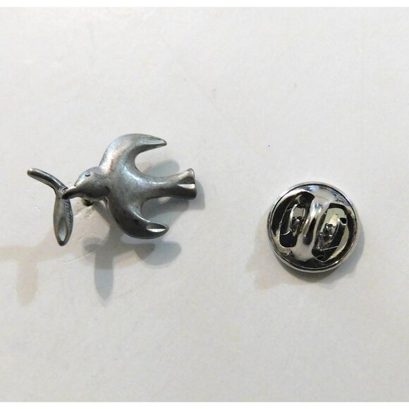 Peace Dove Lapel Pin Brushed Silver Finish 0.75 Inch Clutch Back Bird Branch - Picture 3 of 5